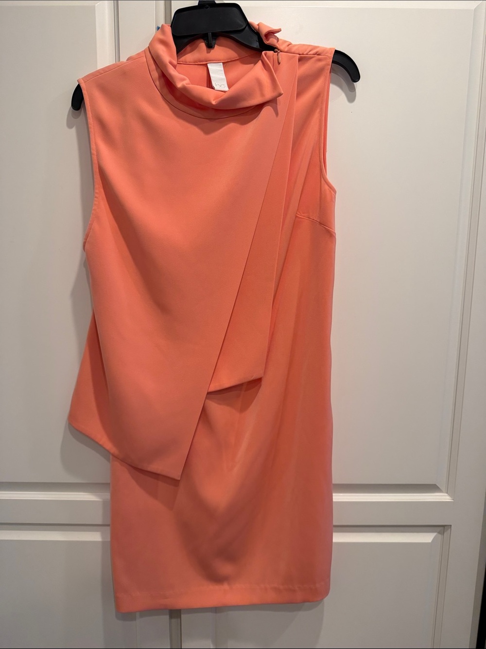 Sleeveless Coral Mini Dress with Draped Front